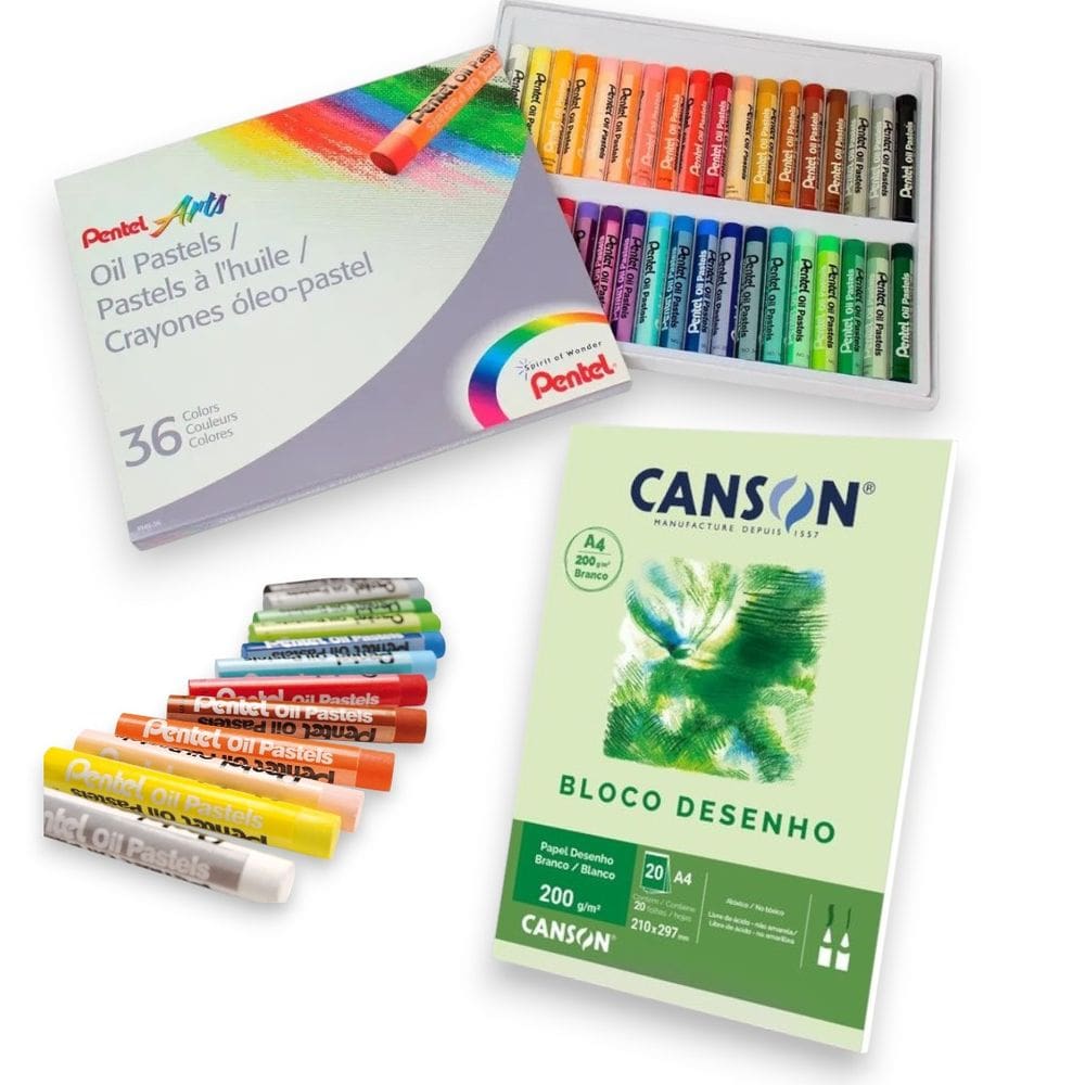 Giz Pastel Oleoso Pentel  +  Bloco Papel Canson