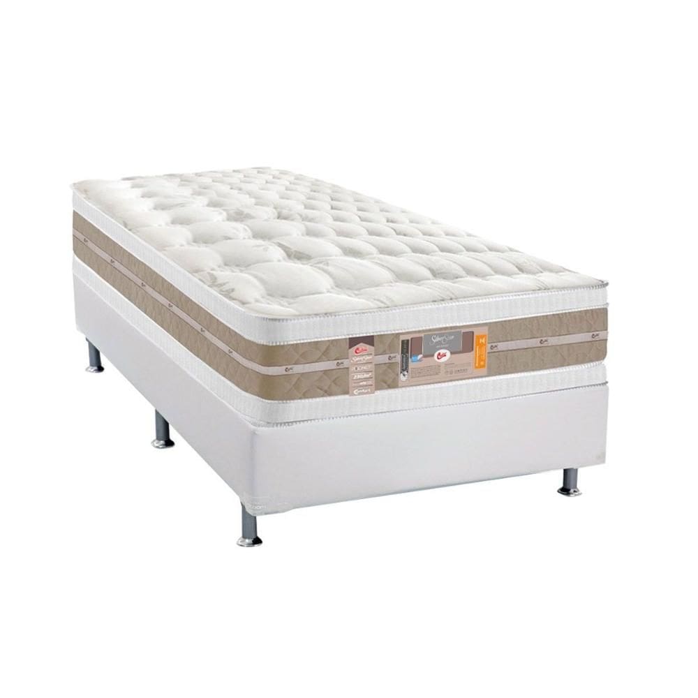 Cama Box Solteiro: Colchão Molas  Ensacadas Castor Silver Sr Air + Base CRC Courano White (88x188)