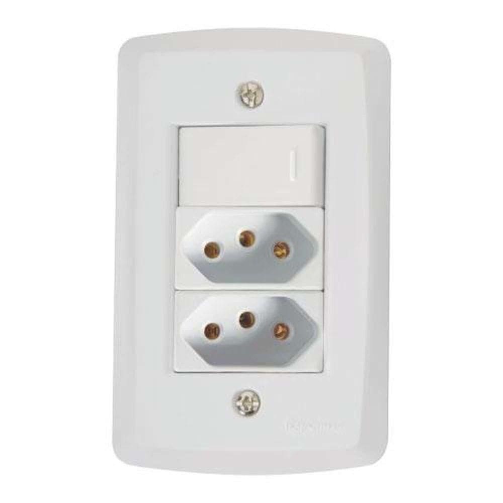 Conjunto Interruptor Simples + 2 Tomadas 10a - Linha Lux2 - Tramontina