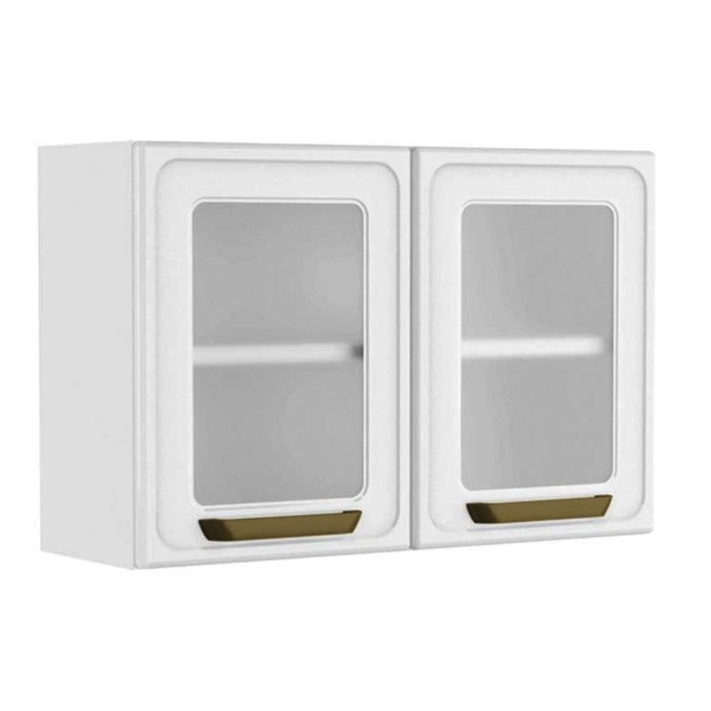 Armário de Cozinha Modulado Bella c/ 2 Portas c/ Vidro 80cm Branco - Bertolini