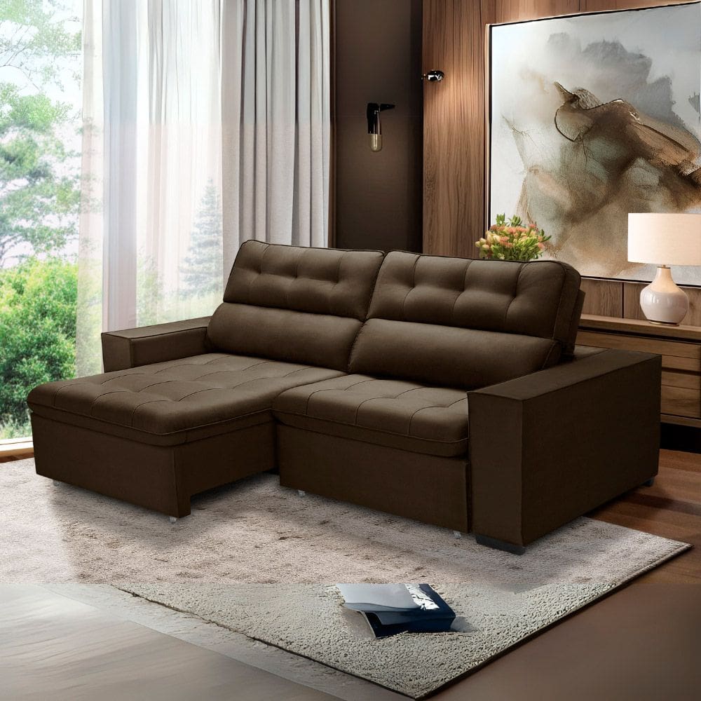 Sofa Retratil Reclinavel 2 Lugares 2,40 Vitória Veludo Marrom LansofBr
