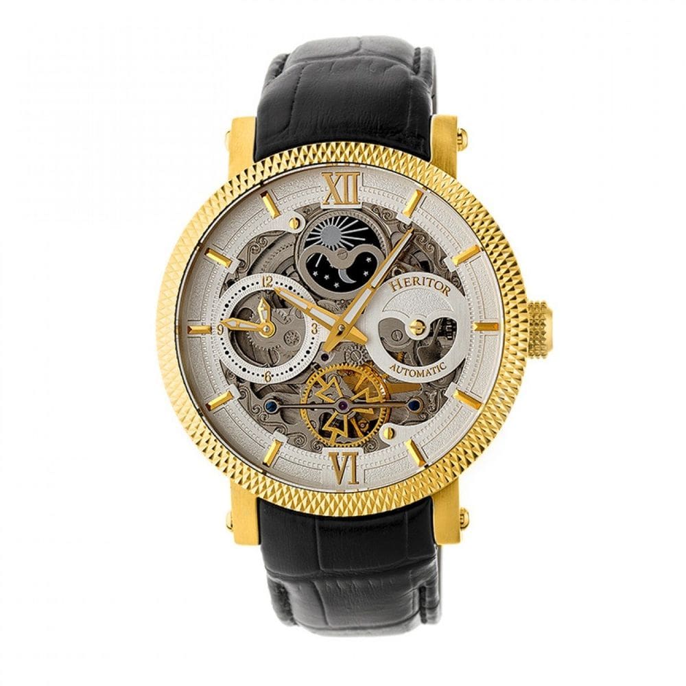 Relógio HERITOR Aries Skeleton Automatic para homens em couro preto