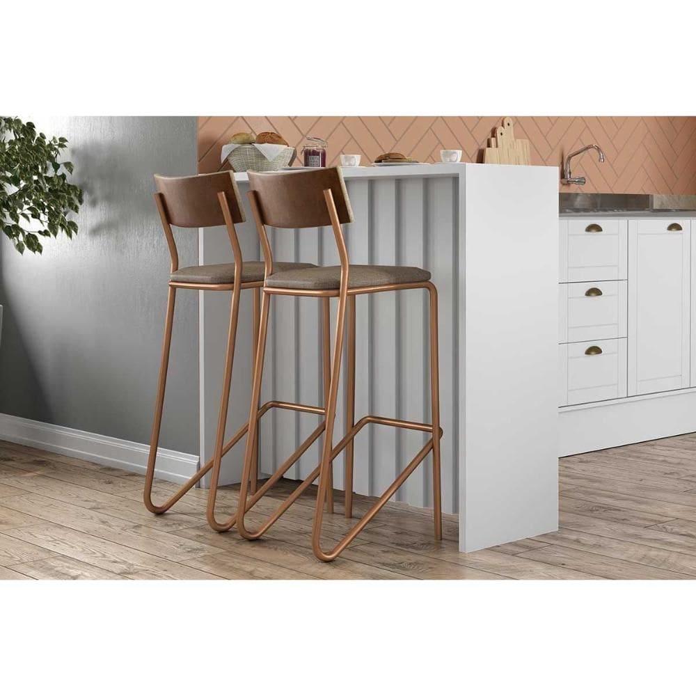 Banqueta de Cozinha Bella 2613 120cm e 2 Banquetas 1747 Branco - Rose/Areia/Caramelo - Carraro