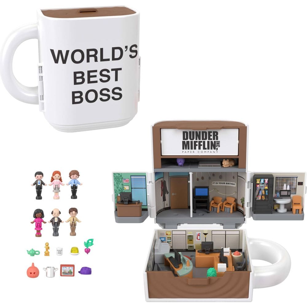 Conjunto de brinquedos compacto Polly x The Office com 6 bonecas