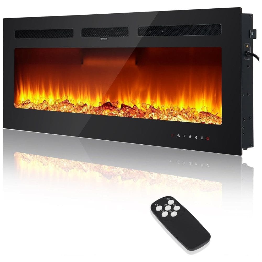 Lareira Elétrica de 152 cm Embutida ou de Parede, Aquecedor 1500/750W (15-37°C), Tela Touch, Controle Remoto, Timer, 12 Cores de