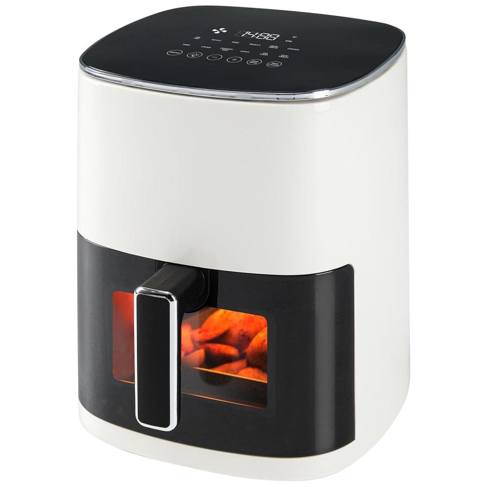 Fritadeira Air Fryer OLIXIS 5,6L com janela, 12 em 1: fritar, assar, grelhar, desidratar, cozinhar a vapor, 200°C, cor bege, versátil e
