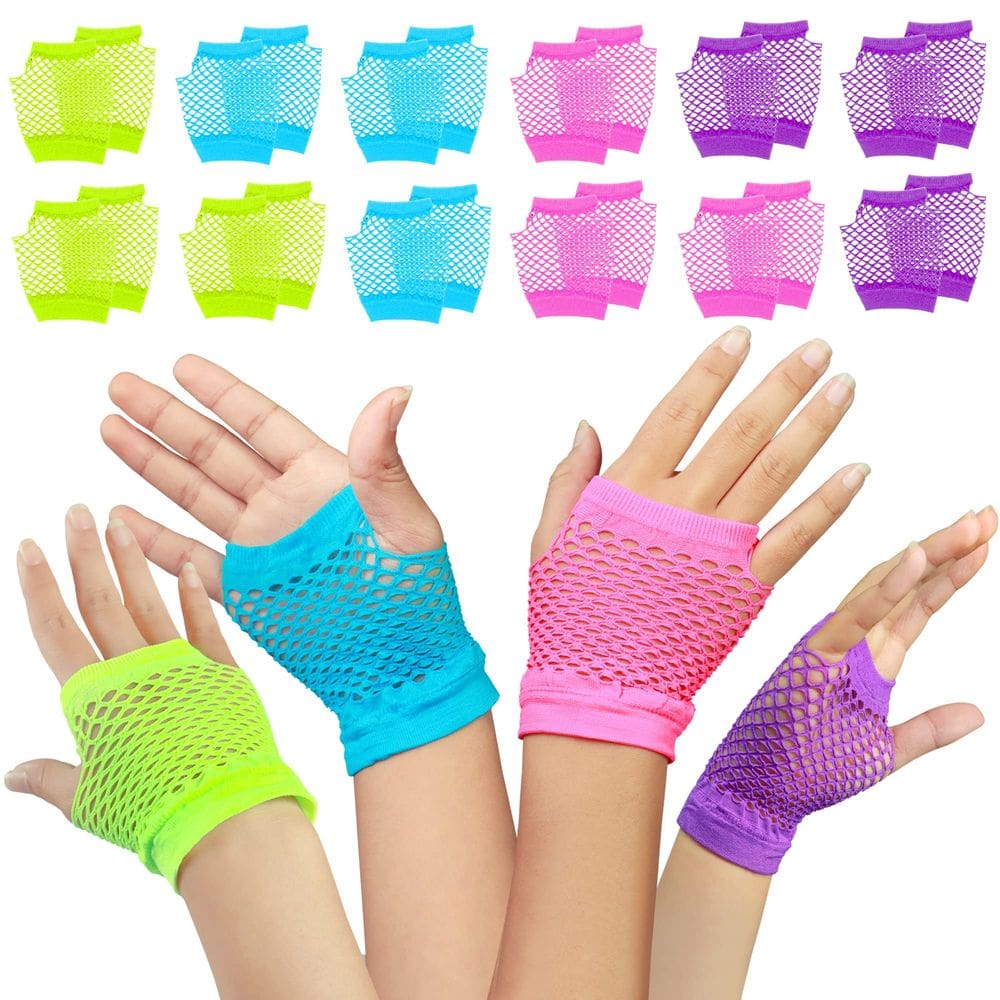 Luvas Novelty Place Fingerless Fishnet Neon 12 pares femininas
