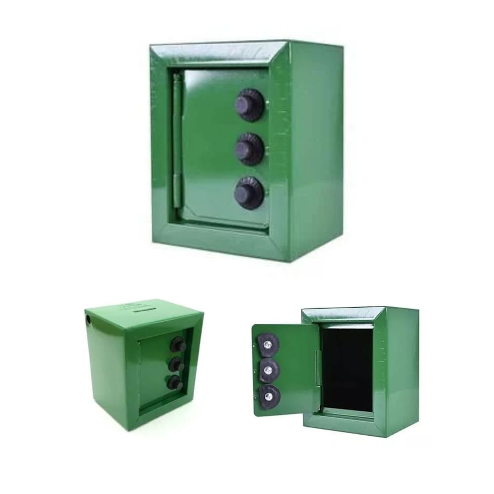 Mini Cofre Cofrinho Reforçado Aço Segredo Notas Moedas Verde