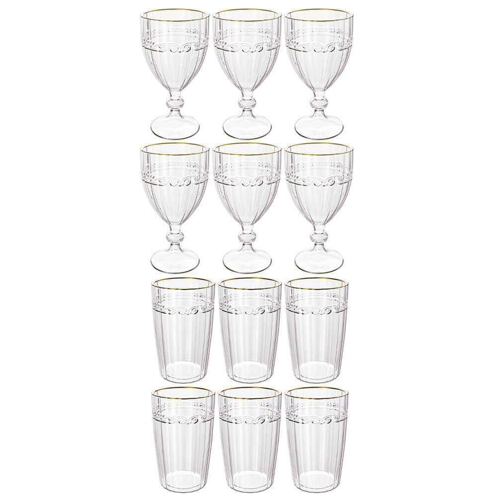 Jogo Taças E Copos Cristal Imperial Fio Ouro 12 Peças Lyor