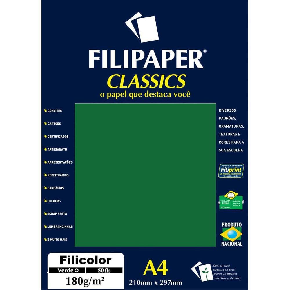 Papel A4 Color Filicolor Verde 180G.