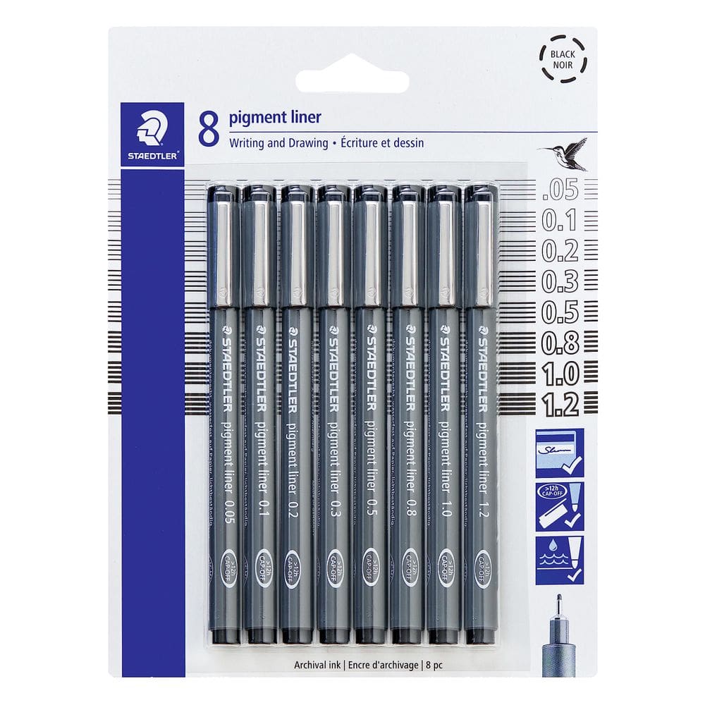 Conjunto de canetas STAEDTLER Pigment Liner Black Ink 8 canetas diversas