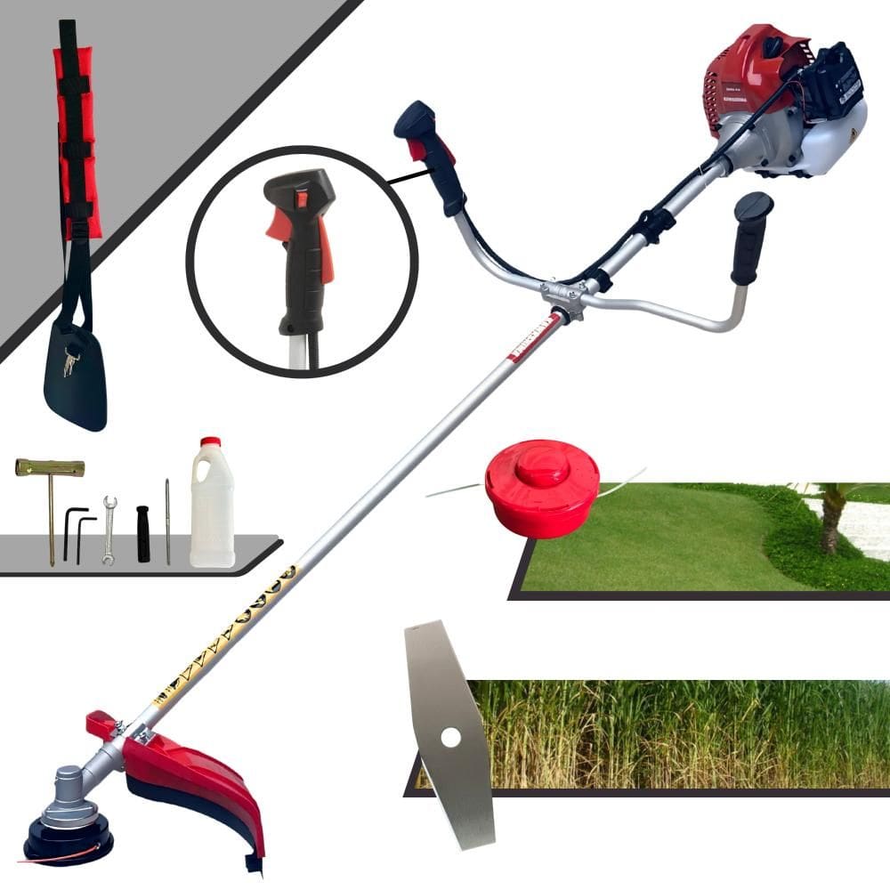 Roçadeira Cortador de Grama Lateral À Gasolina Kawashima BCJ620L 62cc 3HP de Potência 2T Alta Rotação Completa Com Carretel Nylon + Faca 2 Pontas