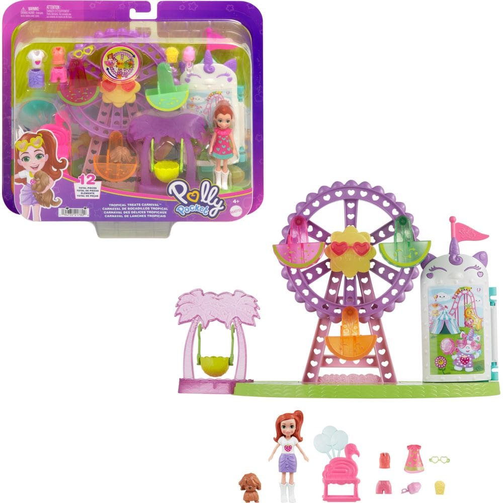 Playset Polly Tropical Treats com boneca e acessório de 3 polegadas