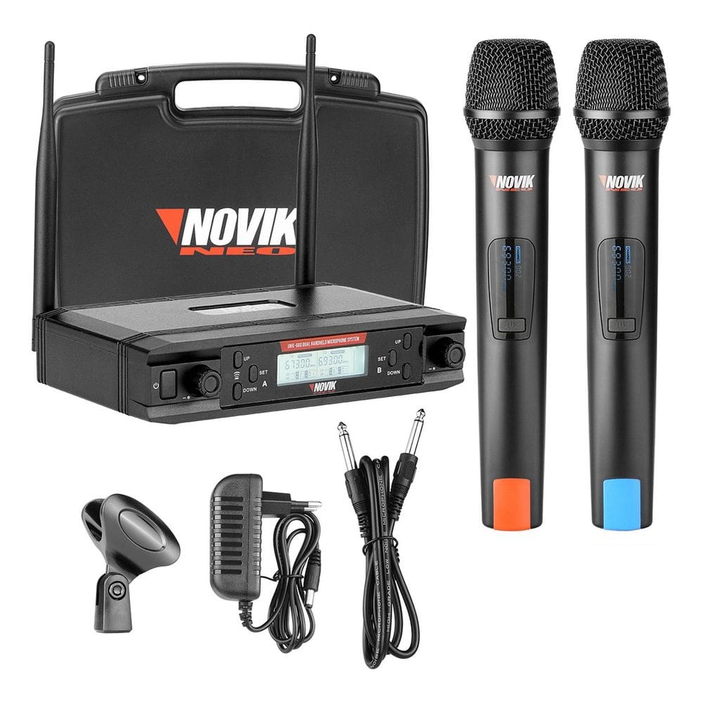 Microfone Duplo Sem Fio Novik Uhf Unk-660 Auto Scan