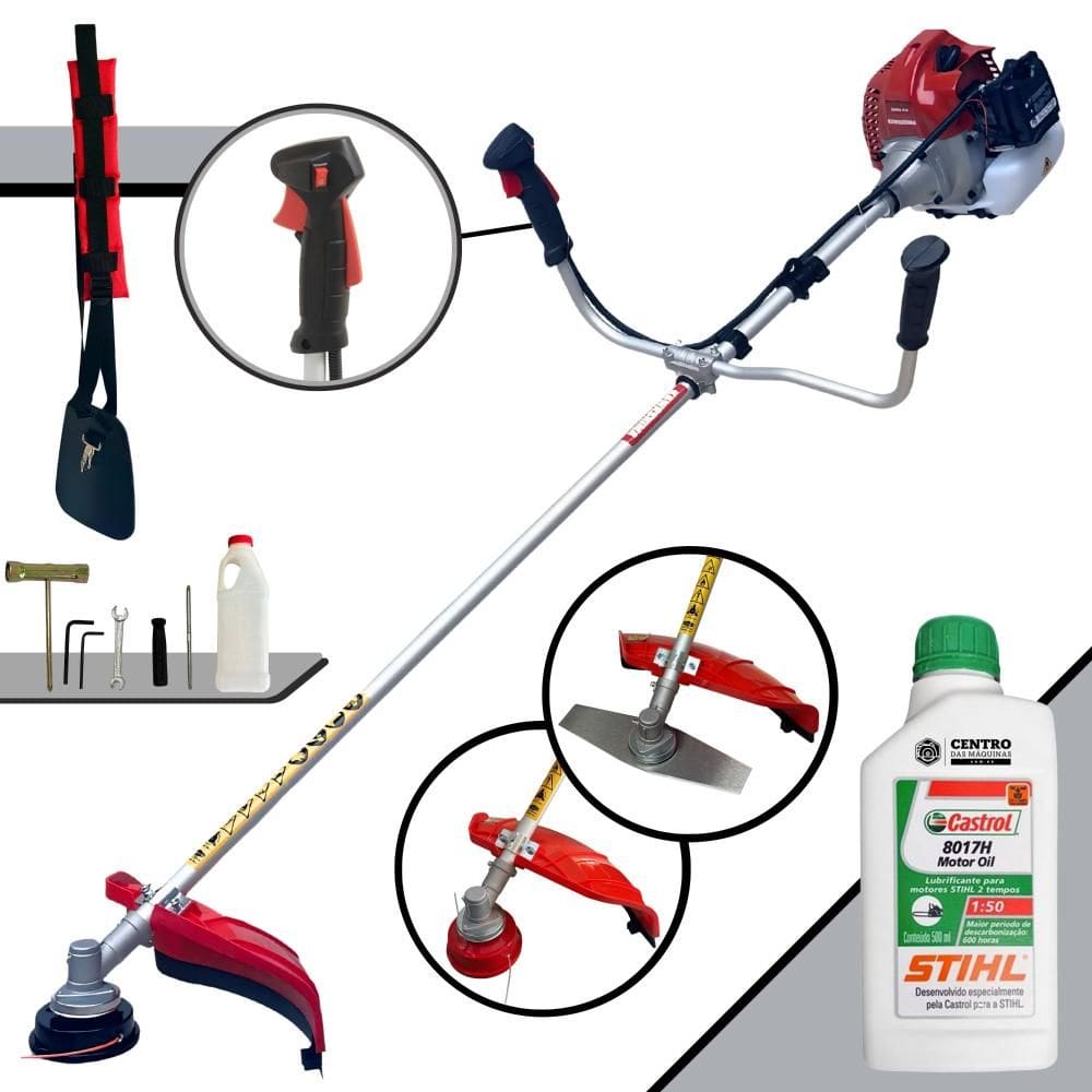 Cortador de Grama Kawashima BCJ620-L À Gasolina 62cc 3HP 10.000rpm Roçadeira Completa Com Carretel de Nylon + Lâmina Facão + ÓLEO STIHL 8017