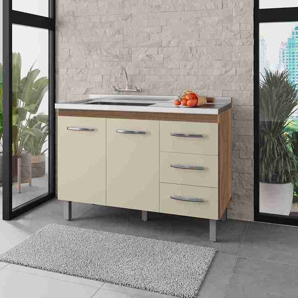 Balcão Para Pia de 120cm Sem Tampo Bianca Savana/Off-White