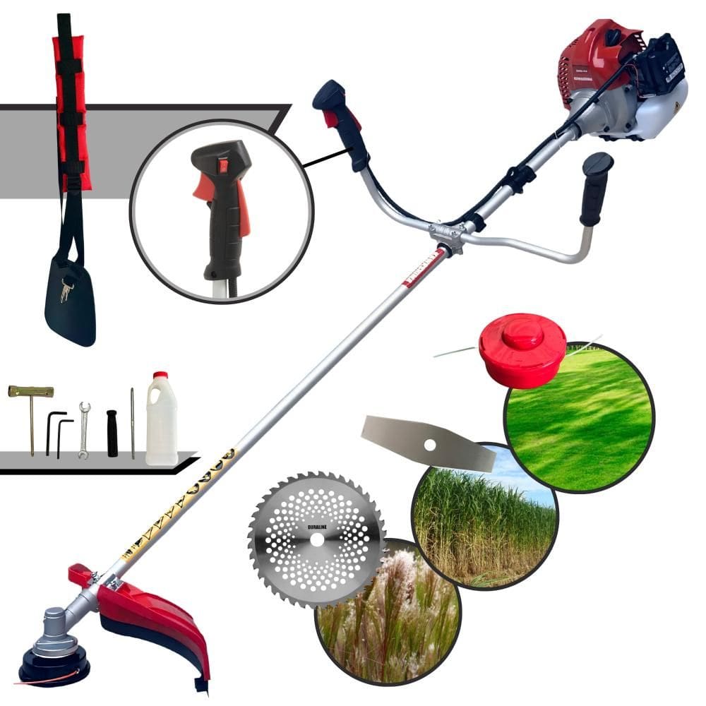 Roçadeira Kawashima BCJ620L À Gasolina 62cc 3HP 10.000rpm Cortador de Grama Completo Com Carretel de Nylon + Lâmina 2 Pontas + Lâmina 40 Dentes Vídea