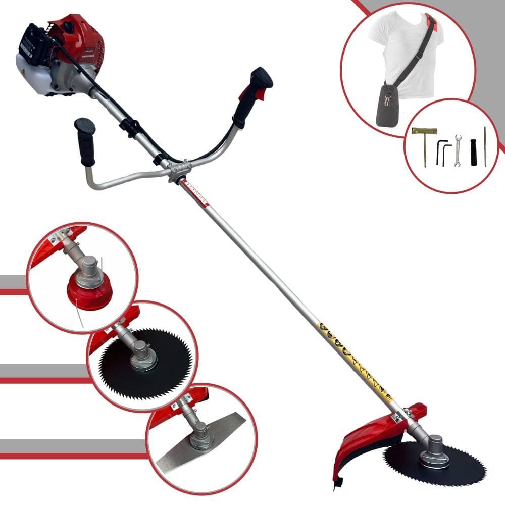 Roçadeira Robusta Kawashima BCJ620L À Gasolina 62cc Motor 2 Tempos 3HP de Potência 10.000rpm Com Carretel Nylon + Lâmina Facão + Lâmina 80 Dentes