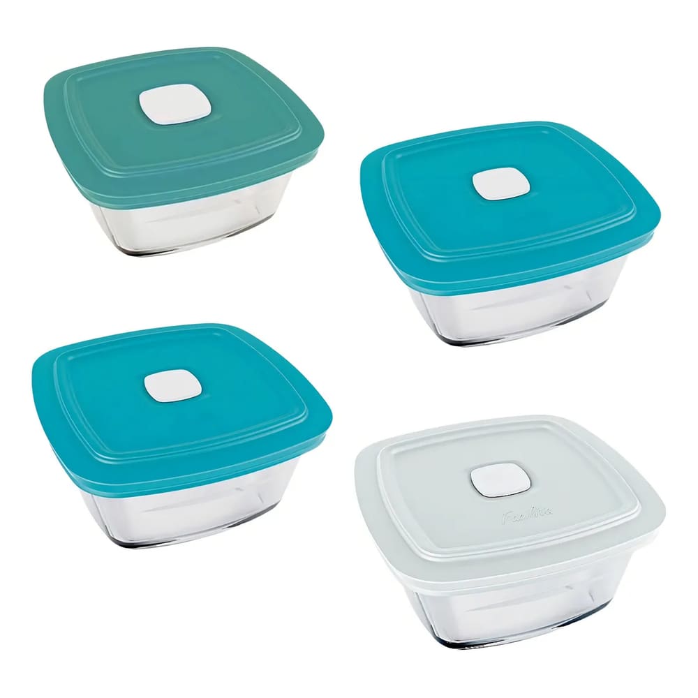 Conjunto 4 Potes Marmita Vasilha Vidro C/ Tampa 500ml Nadir