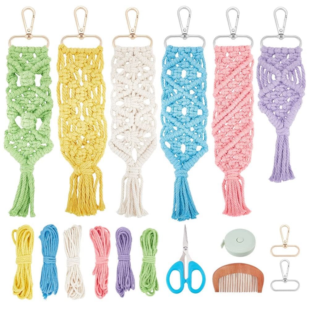 Kit de chaveiros de macramê INFUNLY, conjunto de 6 cores, mistura de cores com borlas