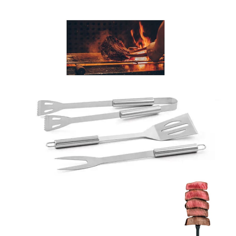 Kit Churrasqueiro  3 Peças Utensílios Metal