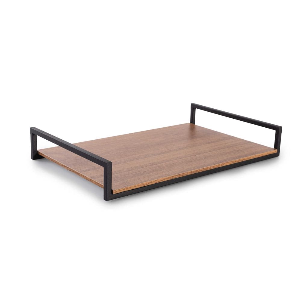 Bandeja Decorativa Frame 40cm Aço e MDF Freijó Porta Objetos