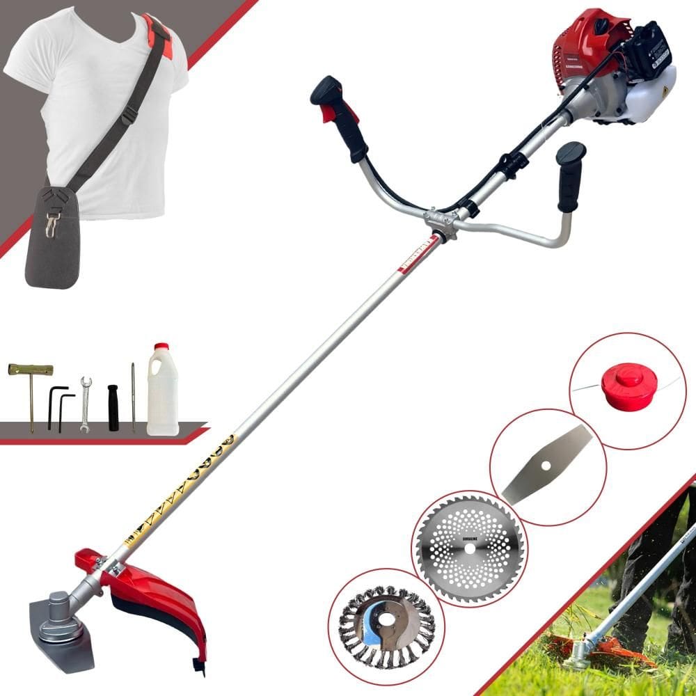 Roçadeira Lateral Kawashima BCJ620L À Gasolina 62cc 3HP 10.000rpm 4 Em 1 Com Carretel Nylon e Faca 2 Pontas + Faca 40 Dentes + Disco Escova de Aço