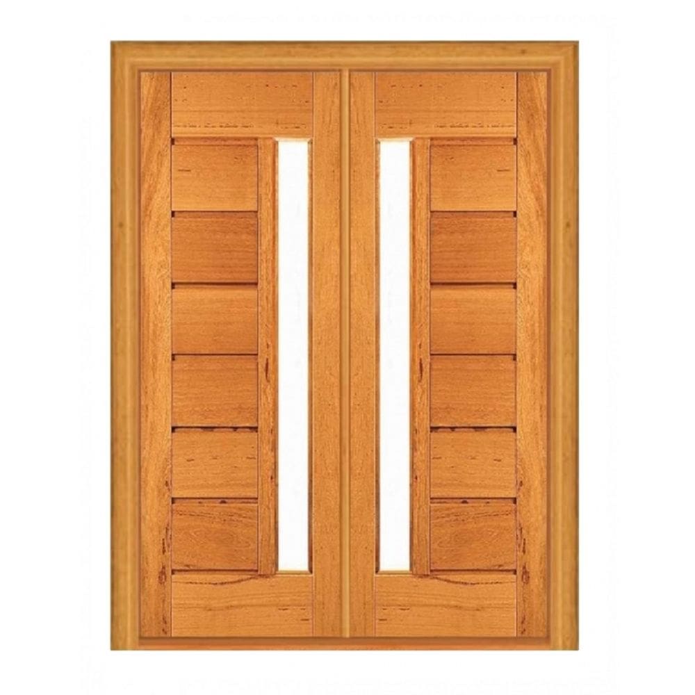 Porta Dupla de Abrir Horizontal com Visor - Madeira Maciça - Angelim