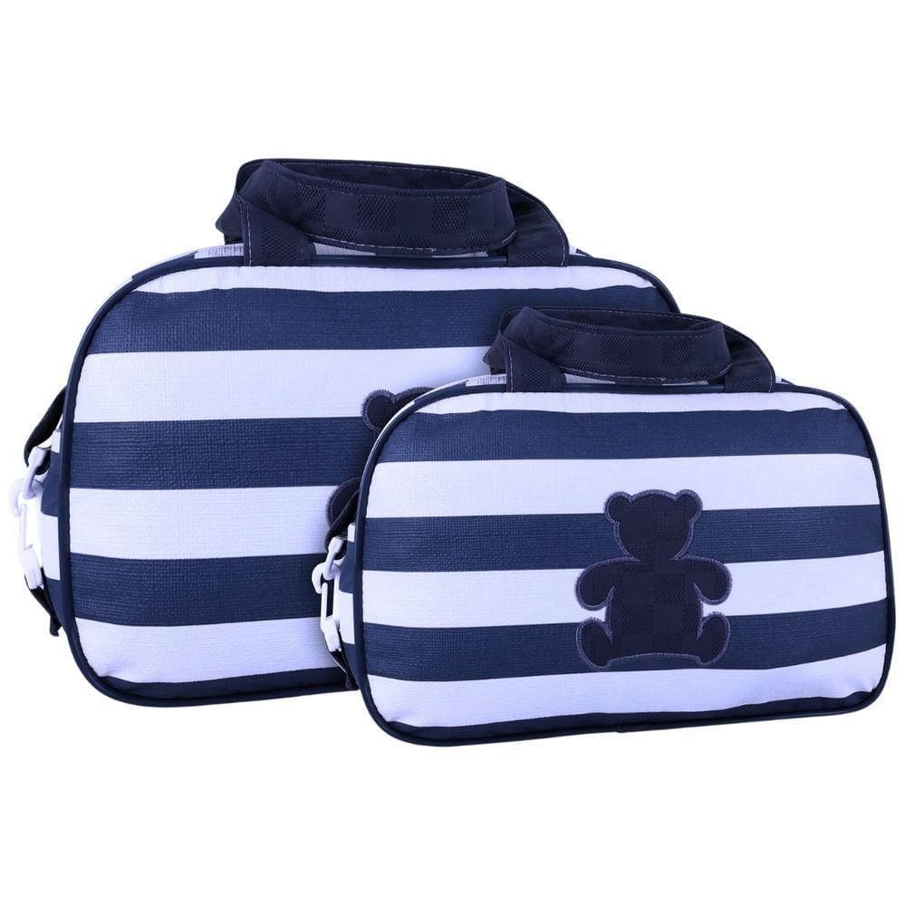 Kit Bolsas Maternidade Listras Ursinho Baby Azul Marinho