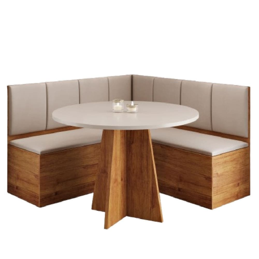 Conjunto Sala de Jantar Canto Alemão com Baú Liebe com Mesa Fin Veludo Viero