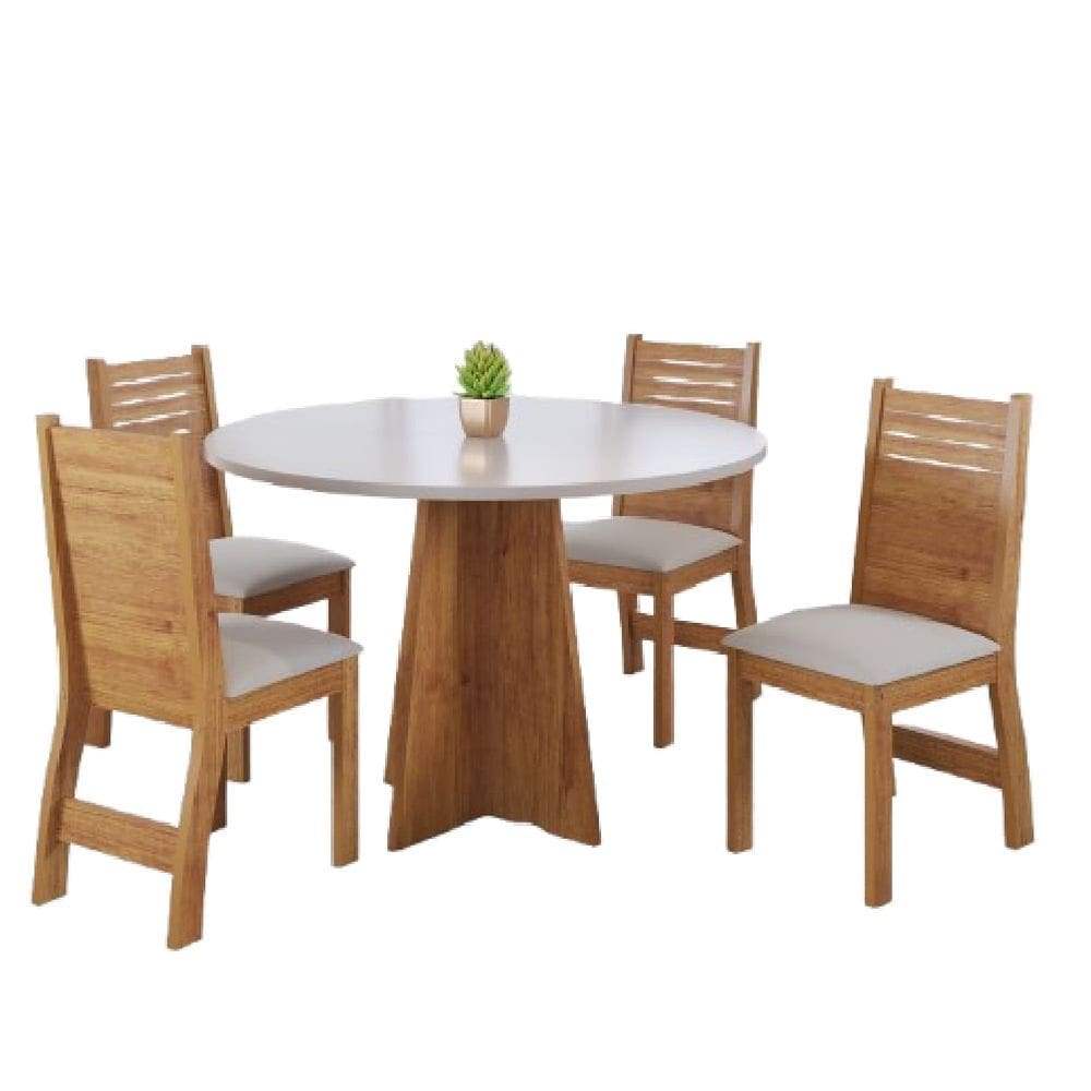 Conjunto de Mesa Sala de Jantar Fin Redonda 0,90m 4 Cadeira Veludo Viero