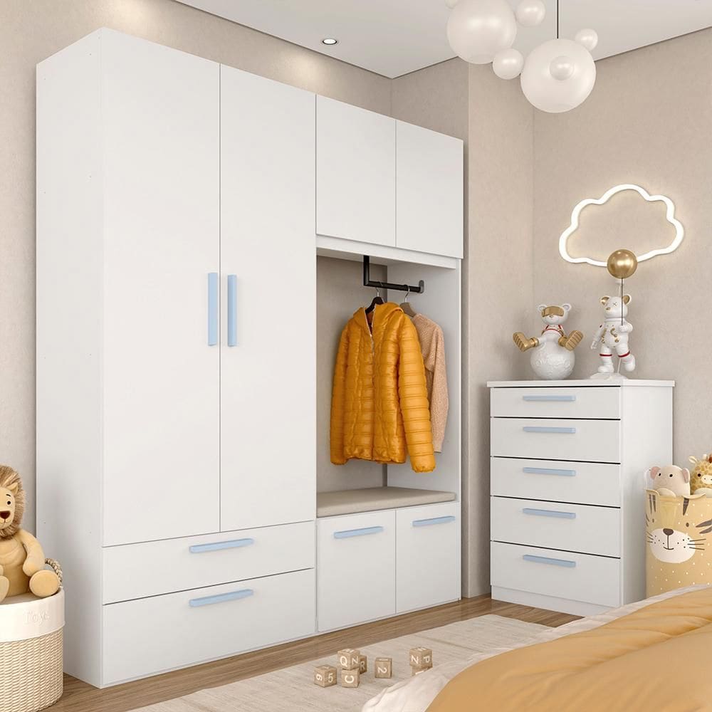 Modulado Infantil Joy Roupeiro Com Cômoda E Puff Baú Bc/az/l.bge - M.a