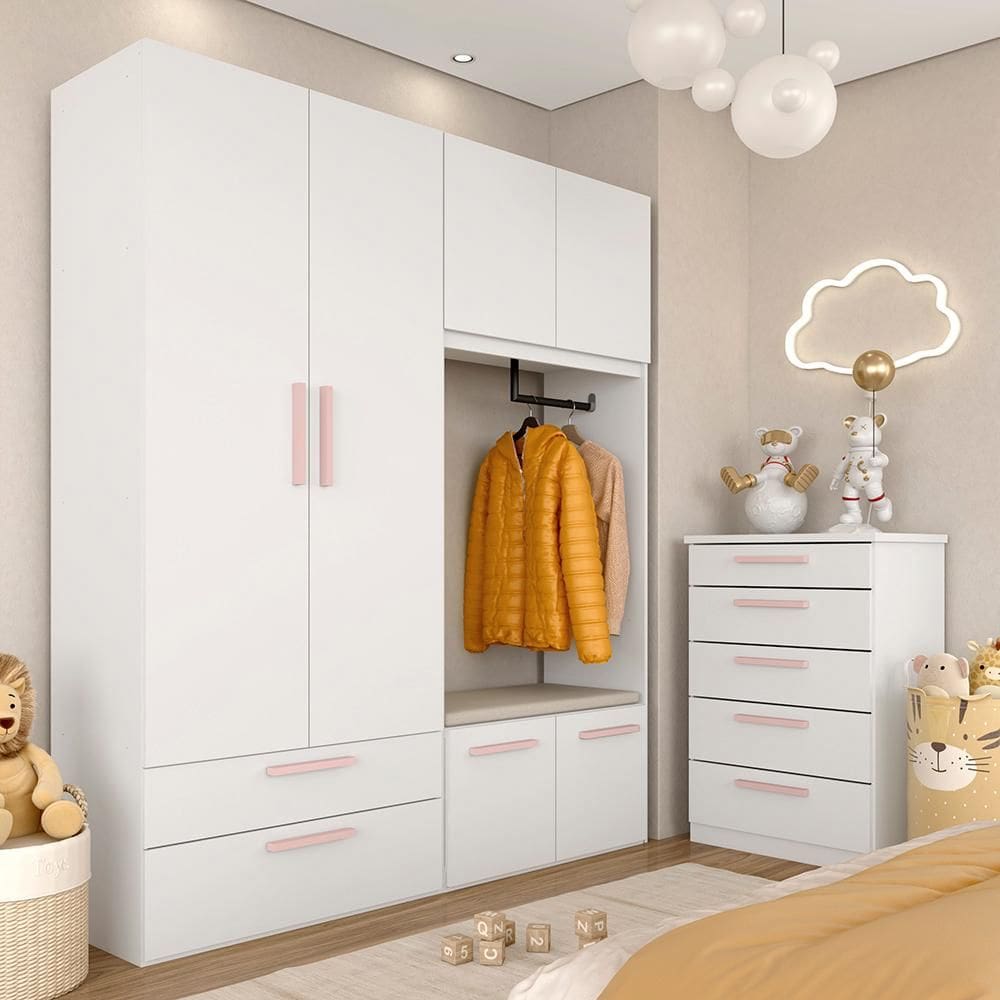 Modulado Infantil Joy Roupeiro Com Cômoda E Puff Baú Bc/ro/l.bge - M.a