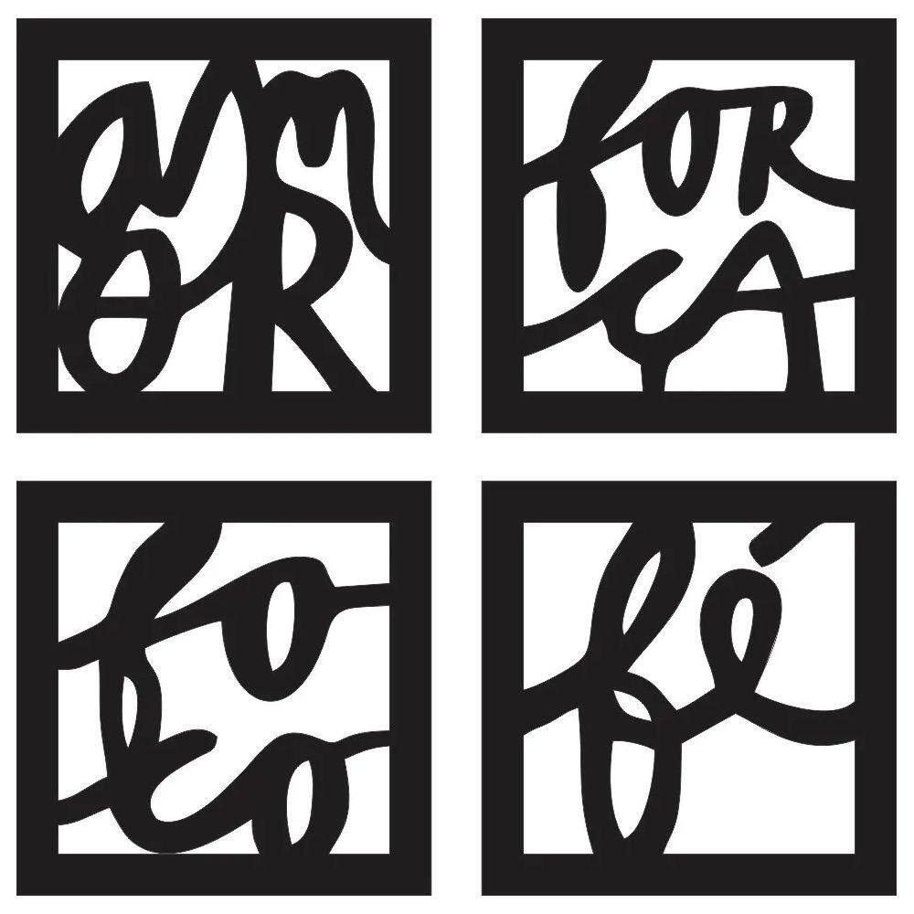 Quadro Vazado Amor Força Foco Fé Preto Em Mdf 3mm