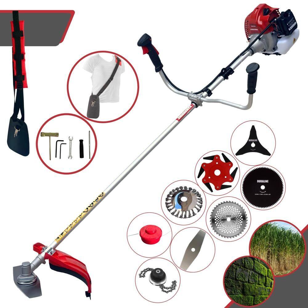 Cortador de Grama Kawashima BCJ620L 62cc 3HP Com Carretel + Facas 2 Pontas, 3 Pontas, 6 Pontas, 40 Dentes Vídea, 80 Dentes, Trimmer e Escova de Aço