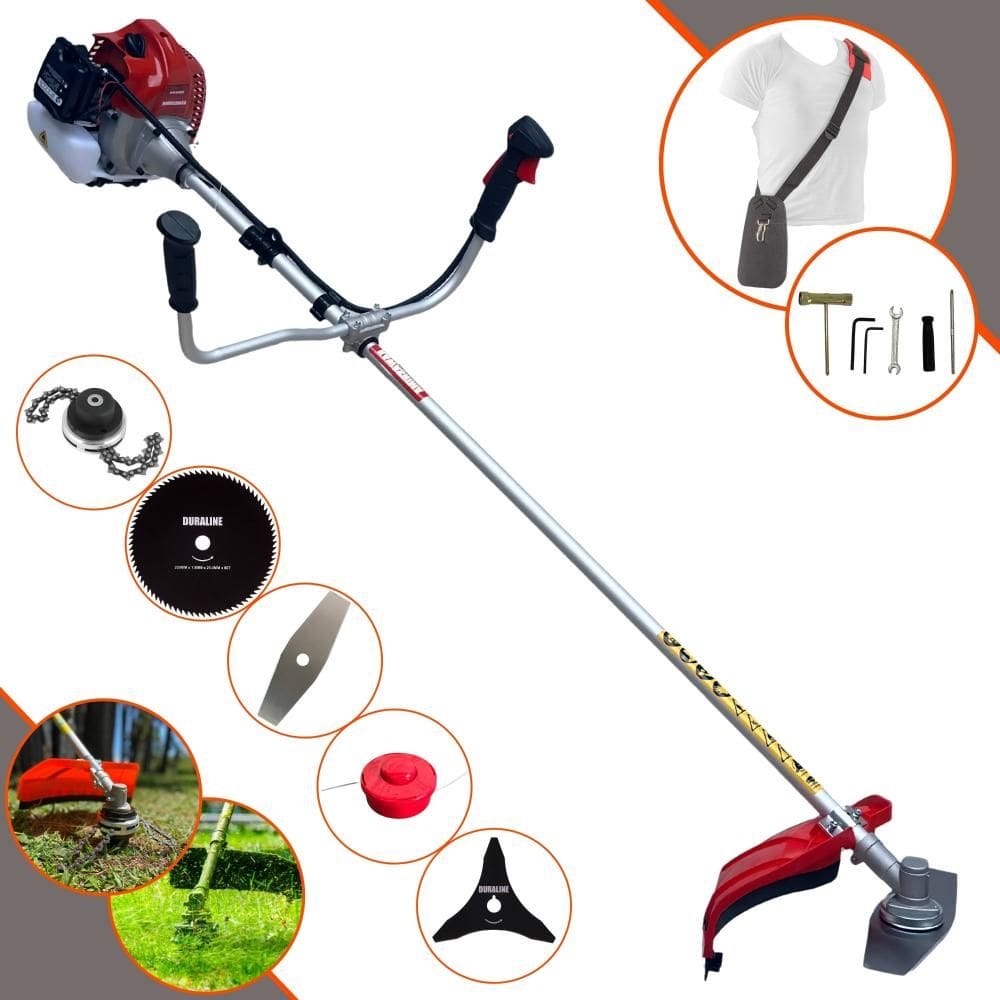 Roçadeira Robusta Profissional À Gasolina Kawashima BCJ620L 2T 62cc 3HP + Lâmina 2 Pontas + Lâmina 3 Pontas + Lâmina 80 Dentes + Carretel + Trimmer