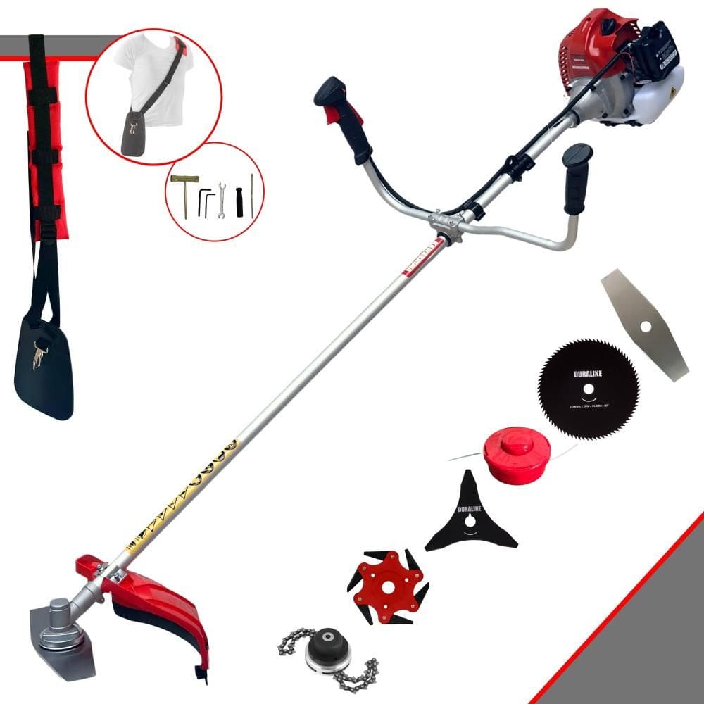 Roçadeira À Gasolina Kawashima BCJ620L 62cc 2T 3HP 6 Em 1 Com Carretel + Faca 2 Pontas + Faca 3 Pontas + Faca 6 Pontas + Faca 80 Dentes + Trimmer