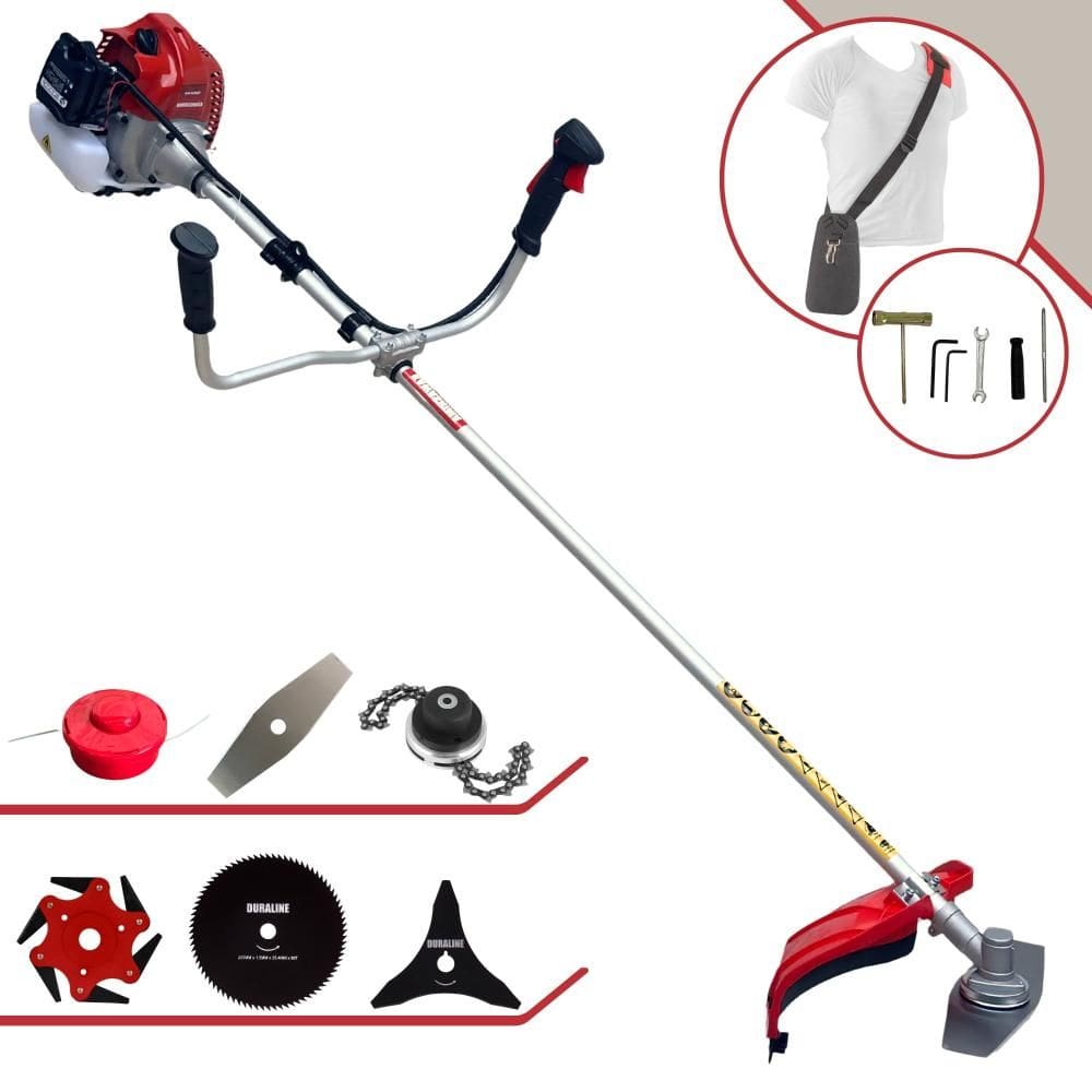 Roçadeira Cortador de Grama Kawashima BCJ620-L À Gasolina 62cc 10.000rpm + Kit Extra de Lâmina 3 Pontas, Lâmina 6 Pontas, Lâmina 80 Dentes e Trimmer