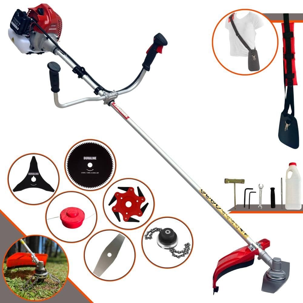 Roçadeira Kawashima BCJ620L À Gasolina 62cc 3HP 10.000rpm Com Faca 2 Pontas + Faca 3 Pontas + Faca 6 Pontas + Faca 80 Dentes + Carretel + Trimmer