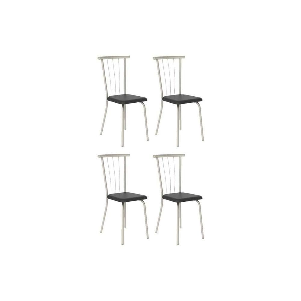 Cadeira de Cozinha 154 Aço Kit 4 Uni Prata/Corano Preto - Carraro