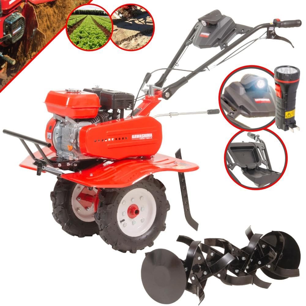 Motocultivador Tratorito À Gasolina Kawashima MCG-780A 4T 212cc 7HP Profissional Com 24 Lâminas Cultivadoras Para Remexer e Afofar o Solo Para Cultivo