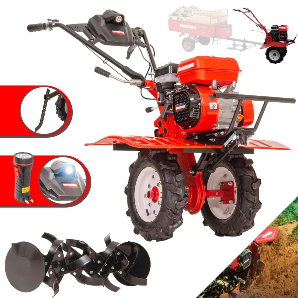 Motocultivador Profissional À Gasolina Kawashima MCG780A Motor 4T 212cc 7HP de Potência C/ 24 Lâminas Para Preparo de Solo em Hortas, Pastos e Quadras
