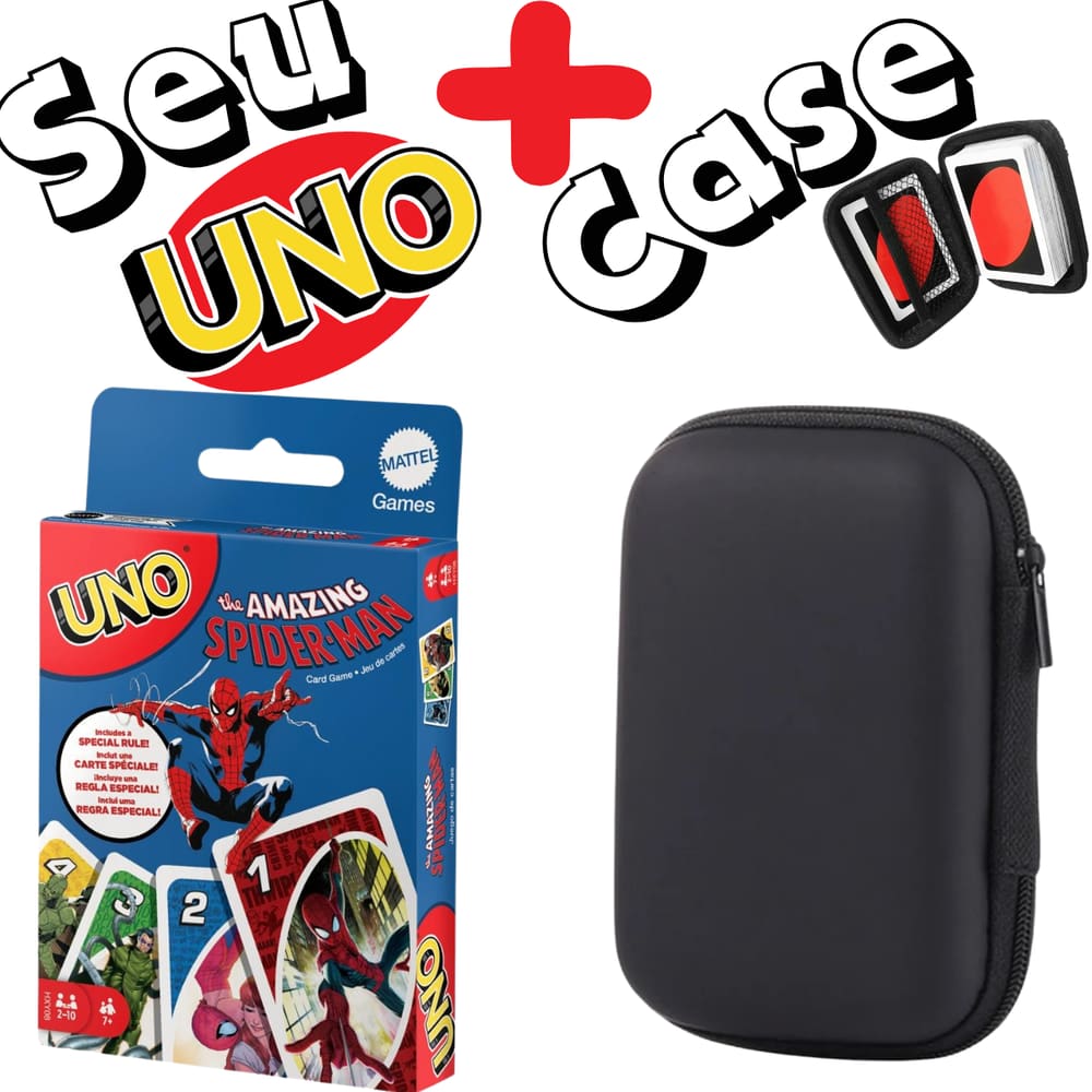 Kit Case + Jogo de Cartas UNO - Homem Aranha