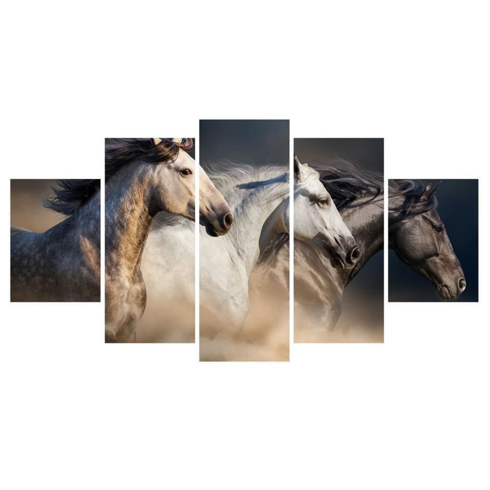 Kit Quadros Decorativos Sala Cavalos Fazenda Mosaico Corrida