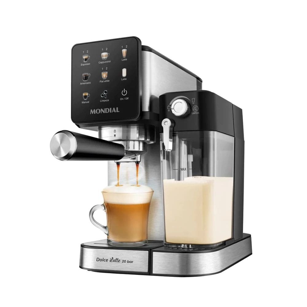 Cafeteira Espresso Mondial C28ECL Inox, com Painel Touch, Espumador de Leite, Prepara 2 Xícaras e Reservatório Removível