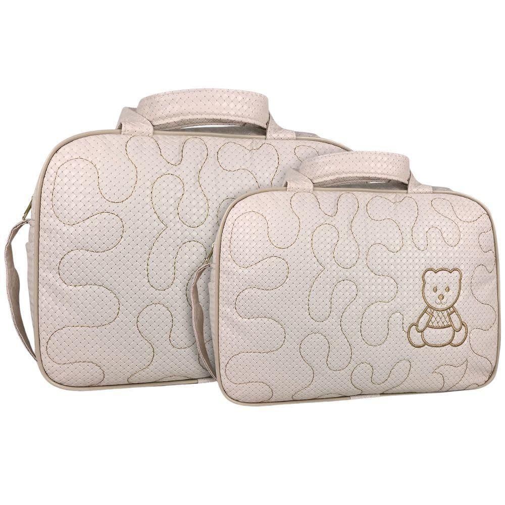 Kit Bolsas Maternidade Ursinho Bordado Baby Bege