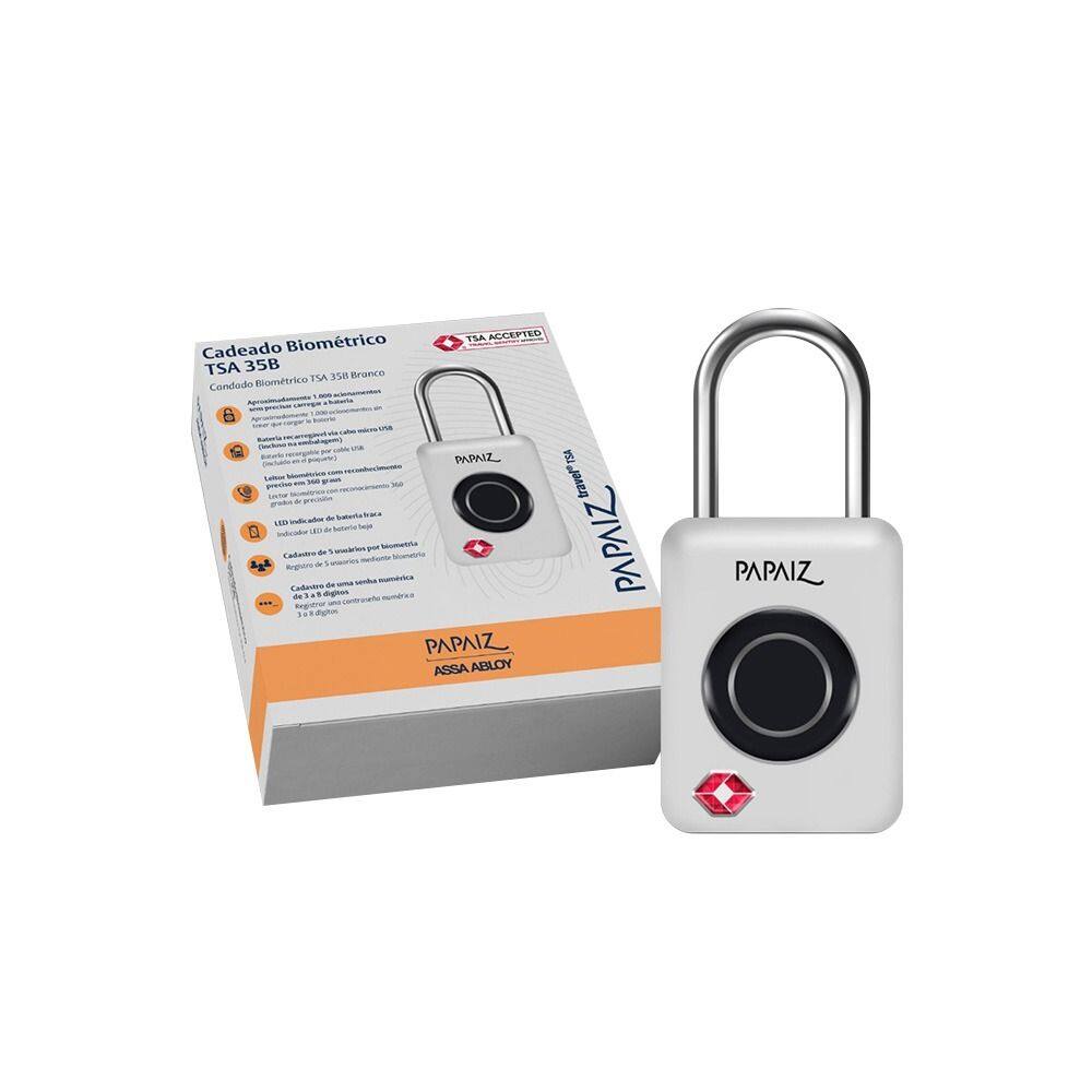 Cadeado TSA Digital com Biometria e senha 35B Papaiz Branco