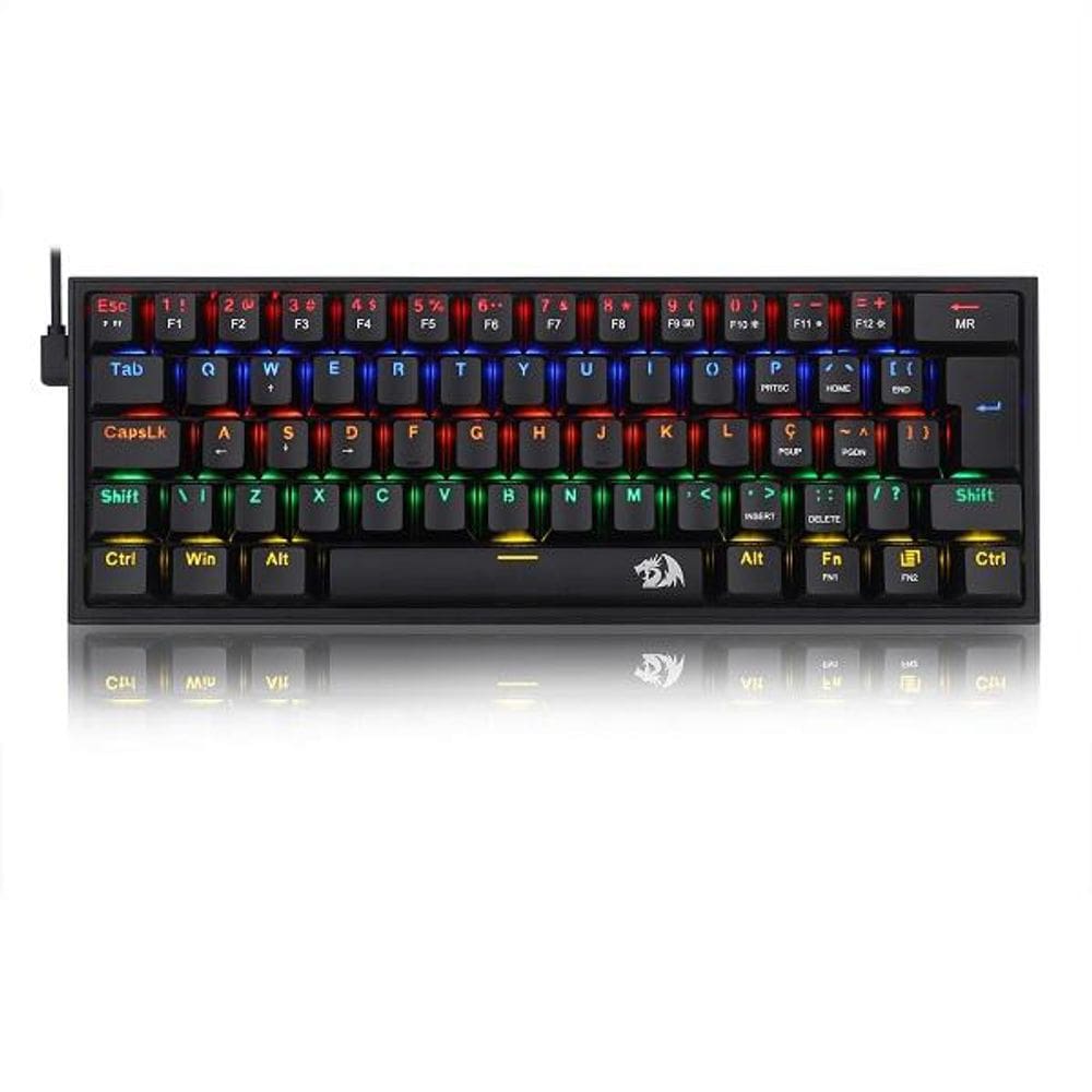 Teclado Gamer mecânico Fizz Rainbow, Preto, ABNT2, Switch MK2 DIY Azul, K617-R-B, REDRAGON