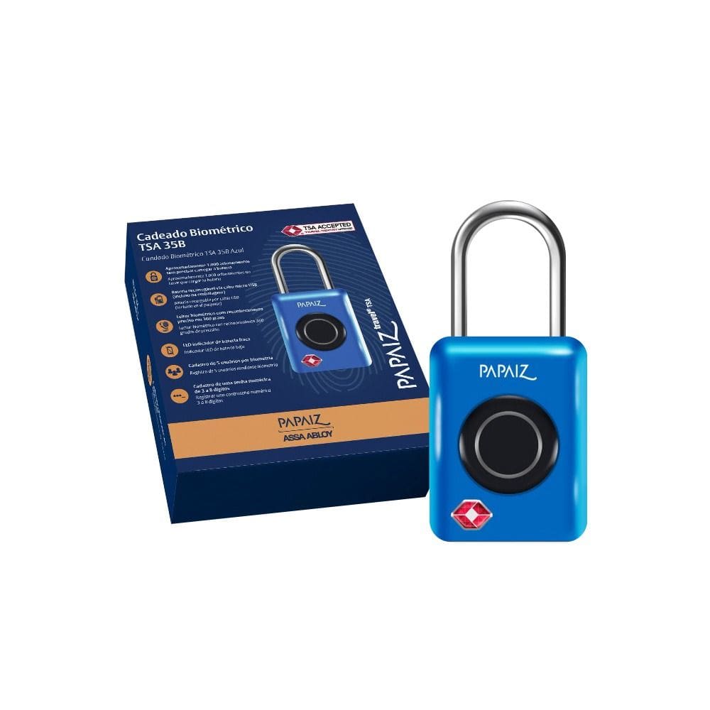 Cadeado TSA Digital com Biometria e senha 35B Papaiz Azul