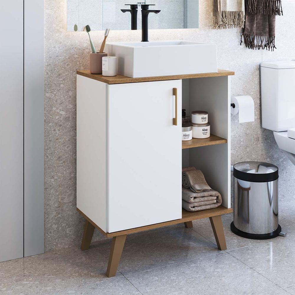 Armário Gabinete Multiuso com 1 Porta Branco Marrom